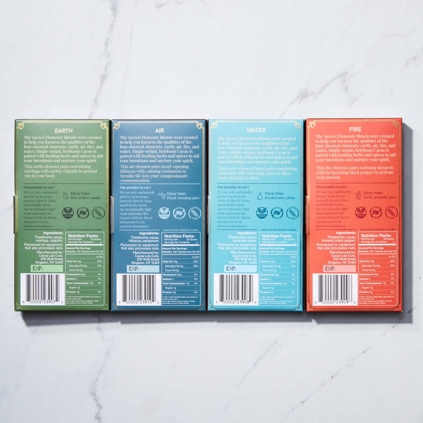 Sacred Element Ceremonial Cacao Blends Variety Box, Organic (4 bars – 3.5 oz each)