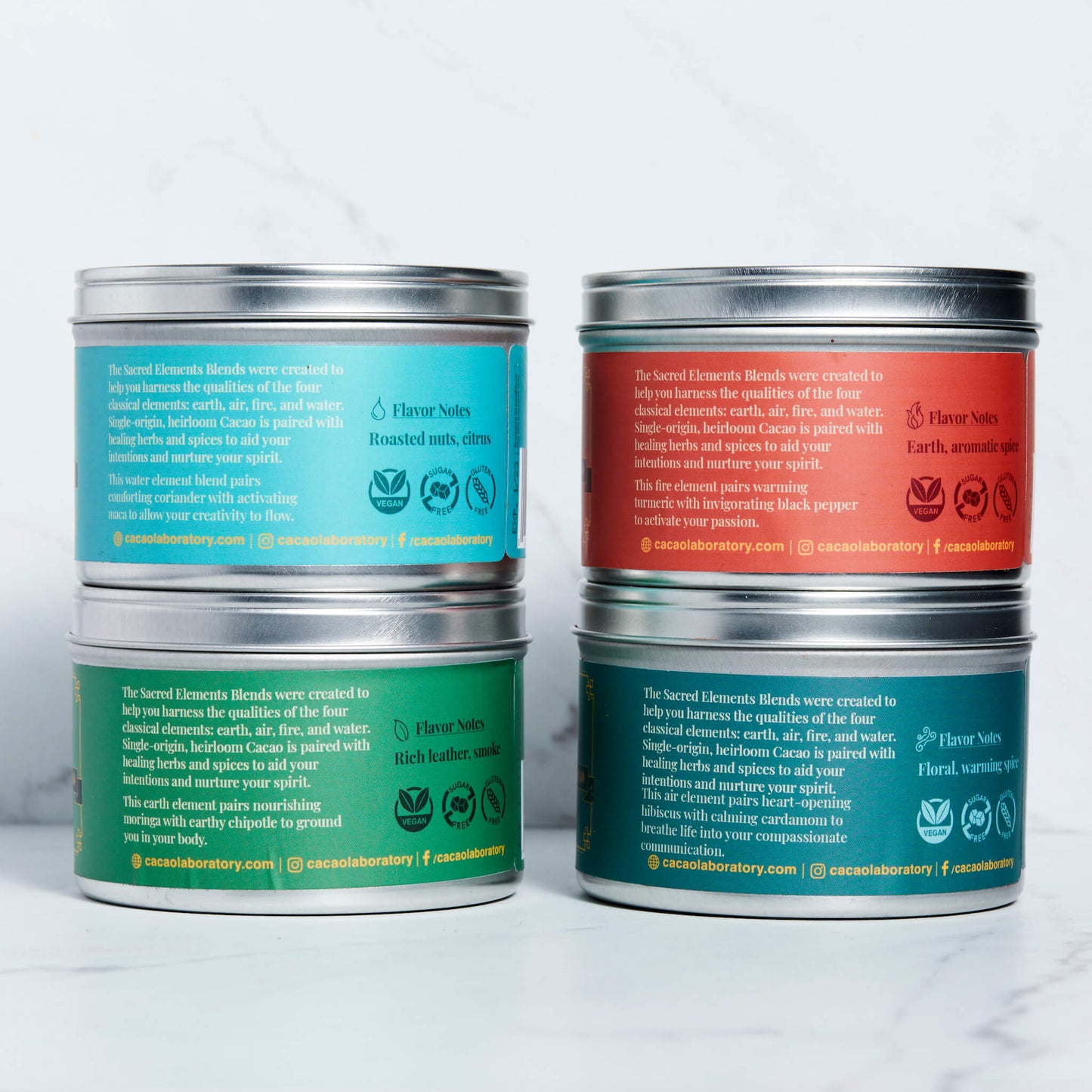 Ceremonial Cacao — Element Blends Tins Variety Pack, Organic — Wholesale (24 tins - 8oz each)