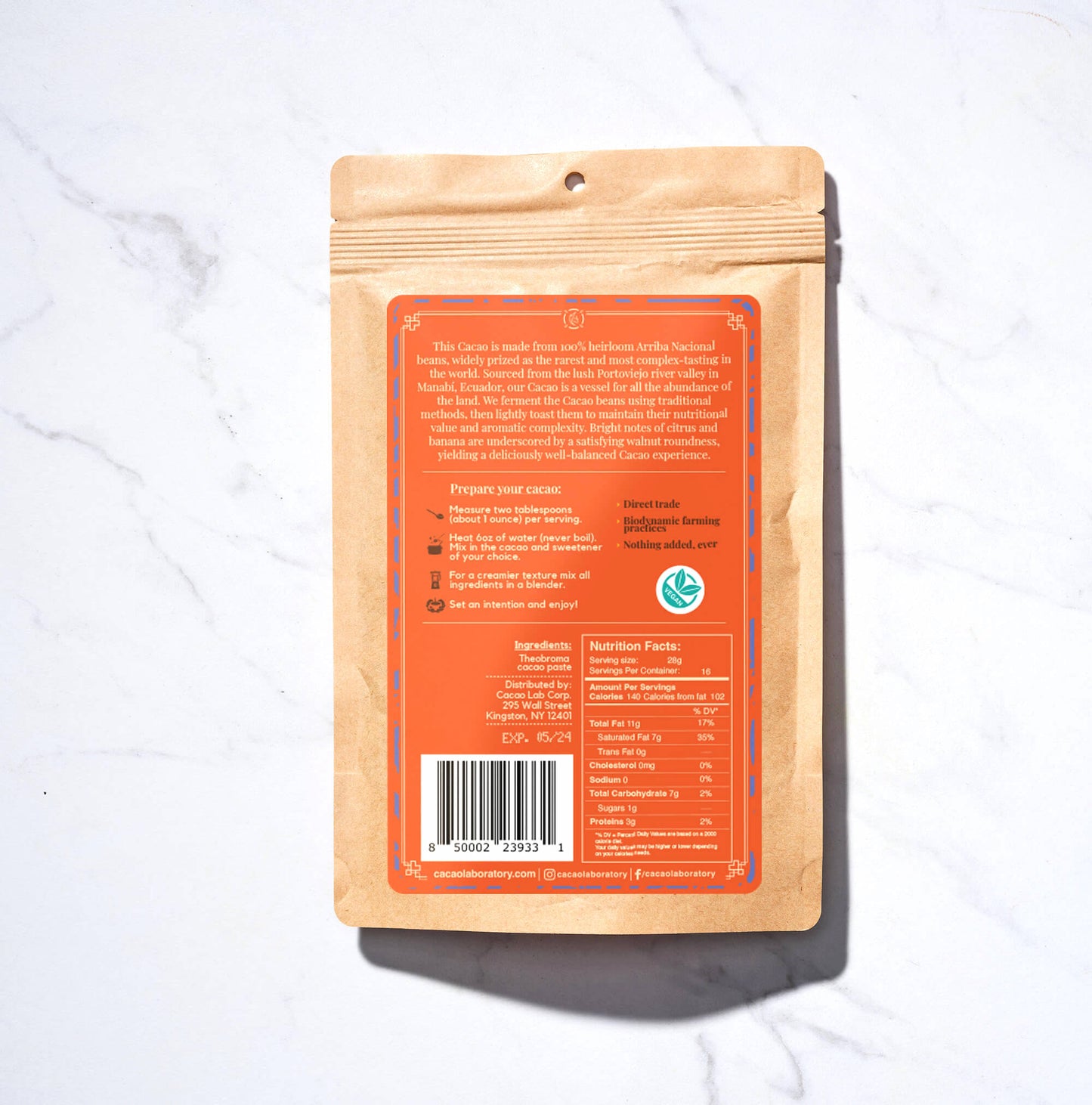 100% Arriba Nacional Ceremonial-Grade Cacao Pouch, Organic (granulated)