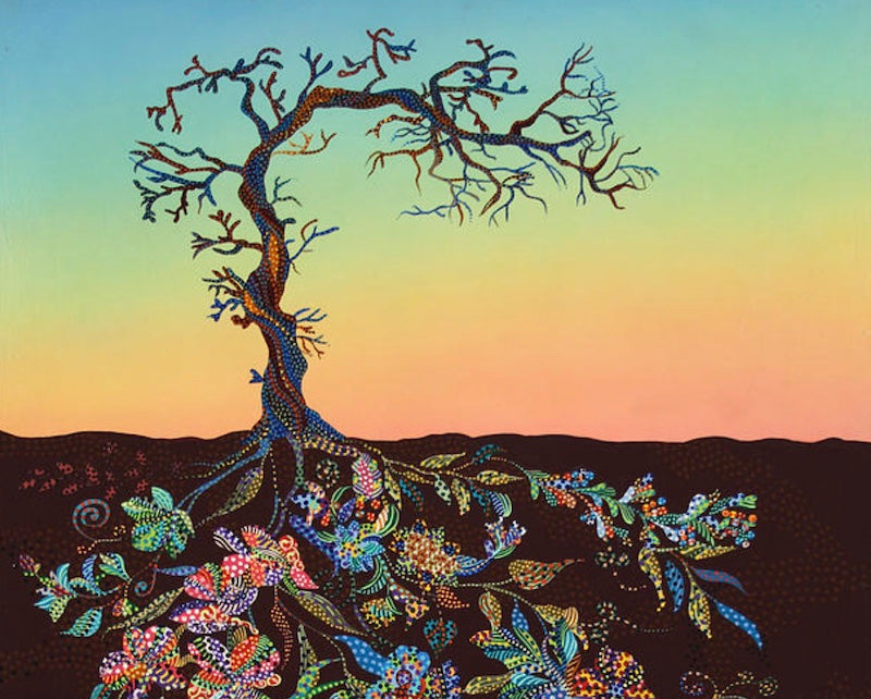 Colorful tree with roots painting