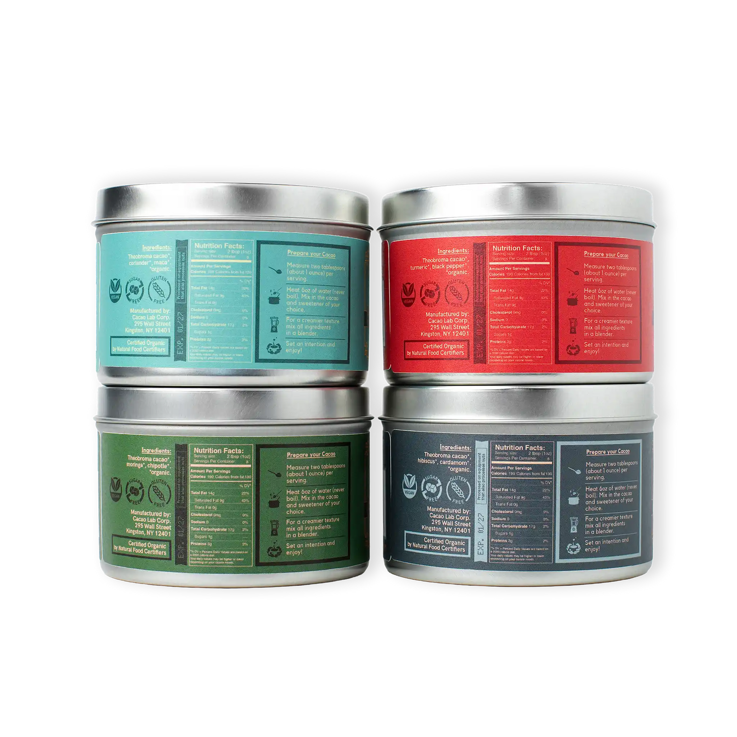 
                  
                    Ceremonial Cacao — Element Blends Tins Variety Pack, Organic (4 tins - 8oz each)
                  
                