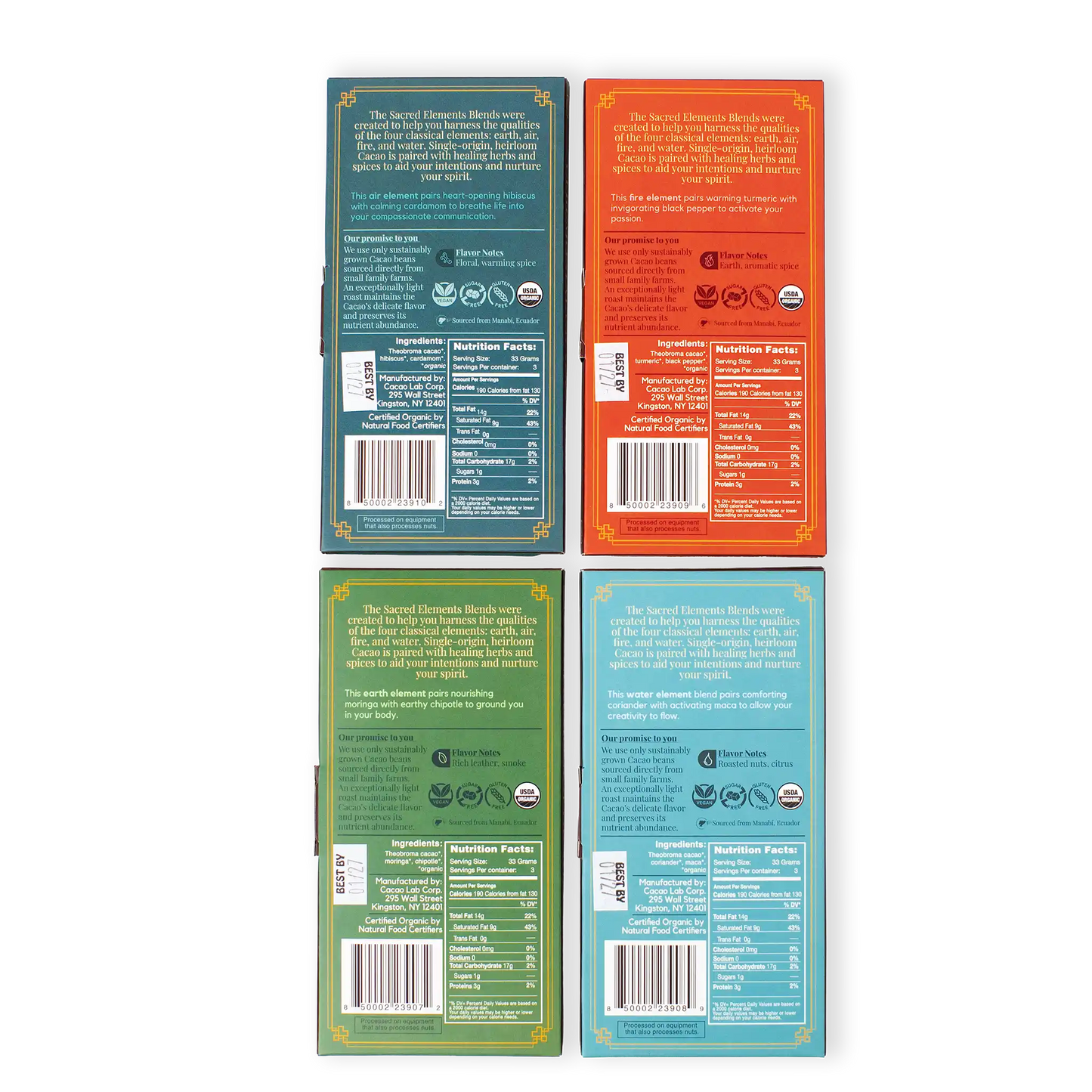Four different colored boxes with labels on a white background