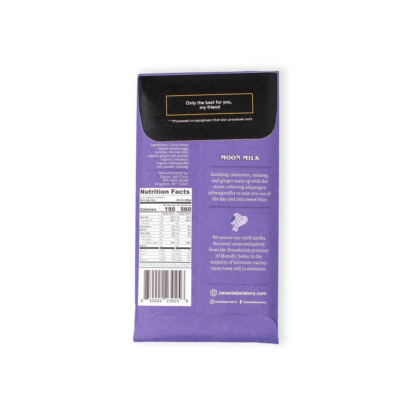 Purple package with black top on a white background
