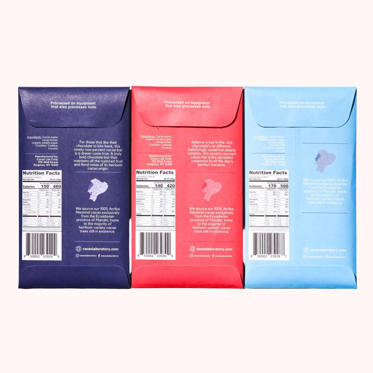 Cacao Laboratory Kingston Chocolate bar variety pack in colorful packages (back view)