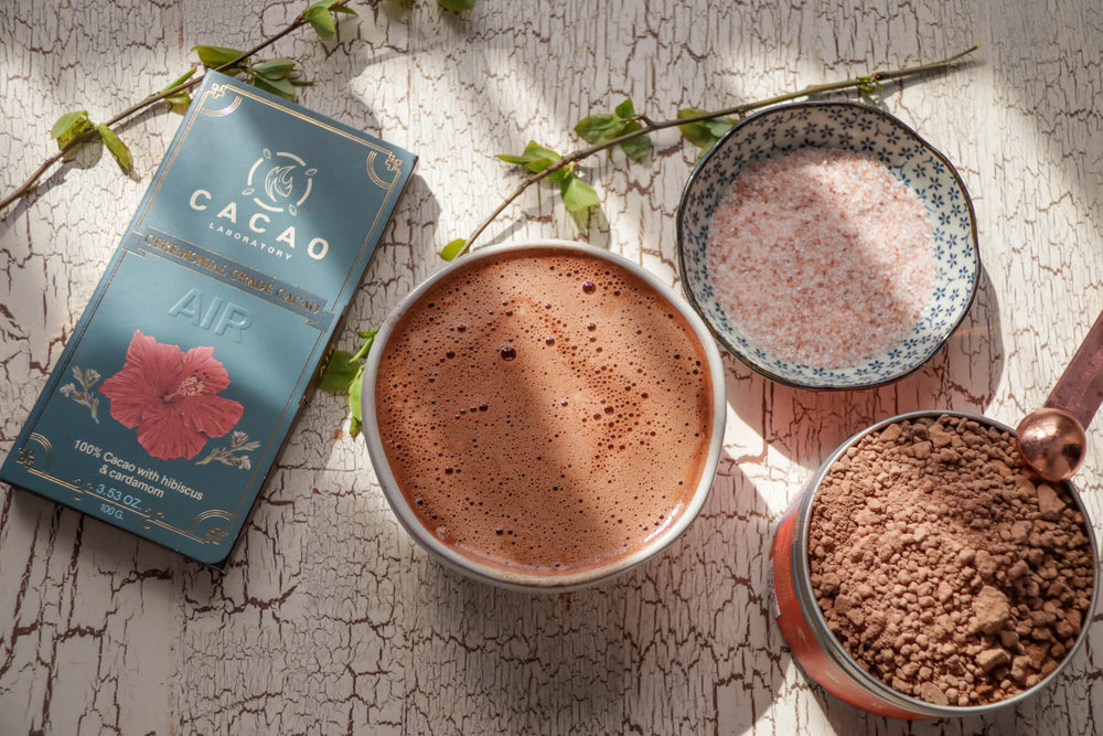 Ceremonial Cacao Drink with bars and ground cacao