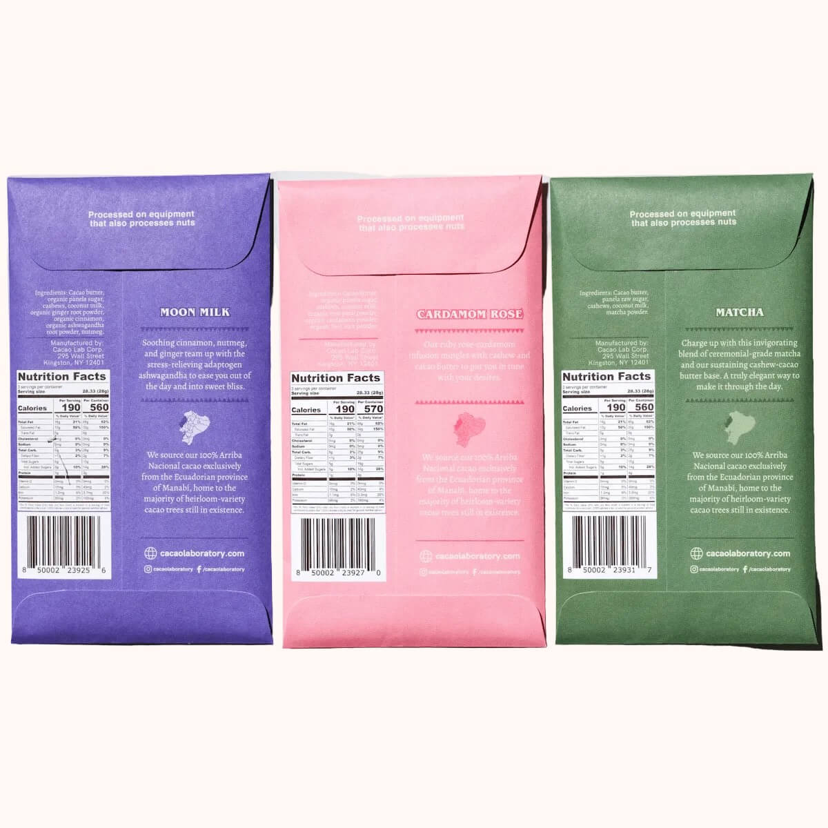 Cacao Laboratory Variety pack of Botanical Infusions Bars (Back view)