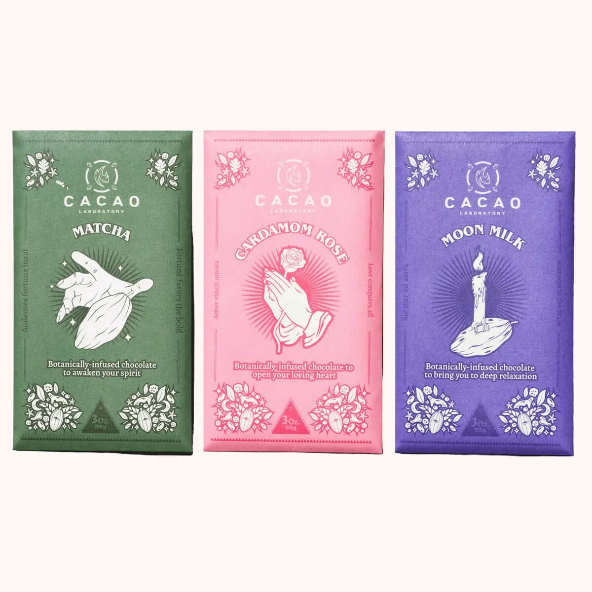 Cacao Laboratory Variety pack of Botanical Infusions Bars (front view)