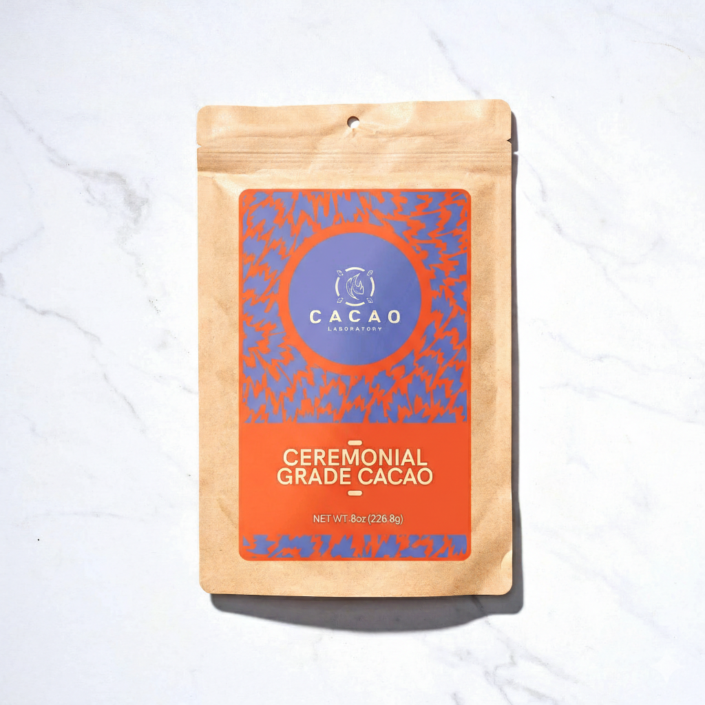 Cacao Laboratory ceremonial grade cacao packaging on a white background