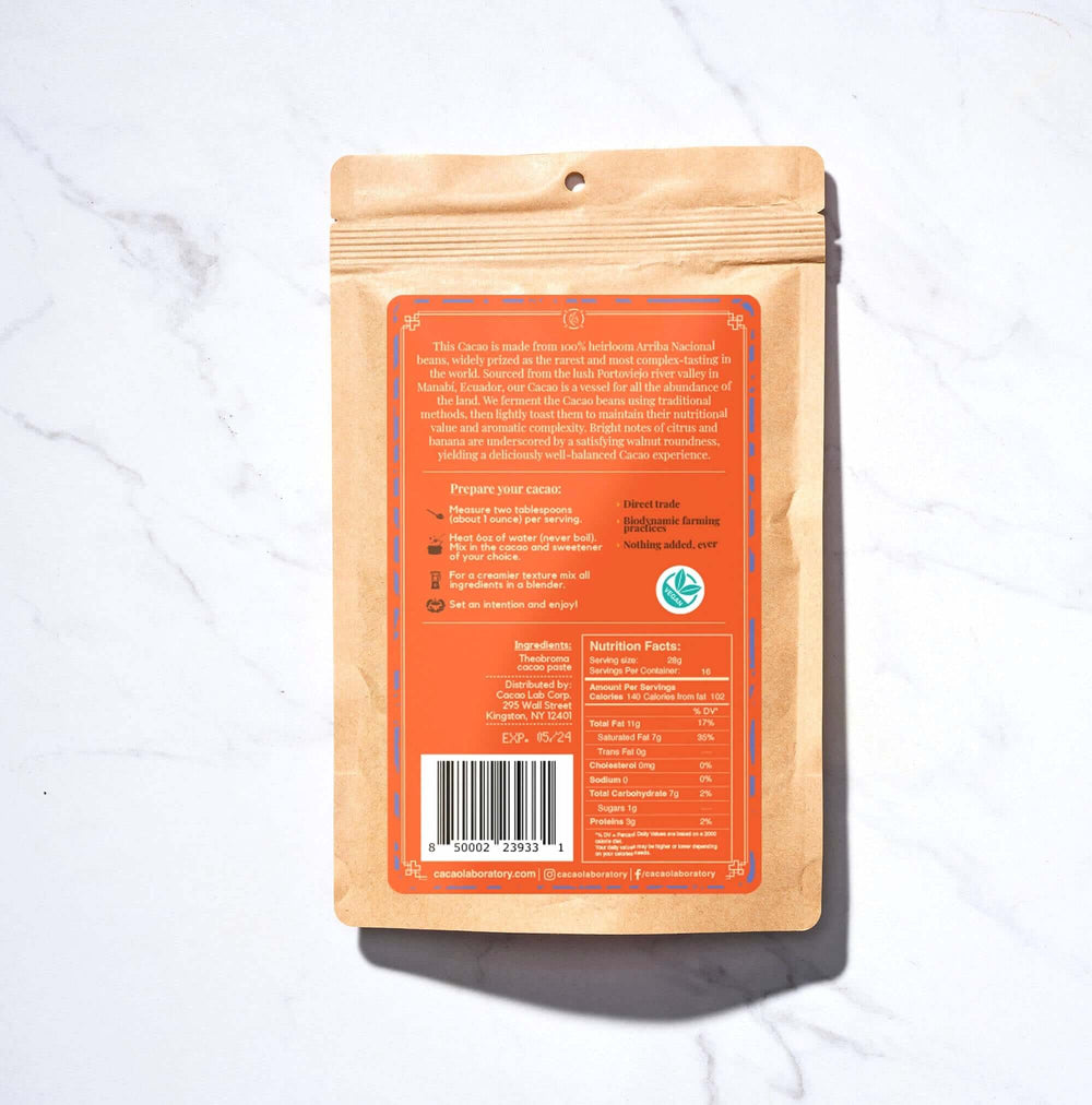 100% Arriba Nacional Ceremonial-Grade Cacao Pouch, Organic — Wholesale (1/2 lb x 10 - granulated)